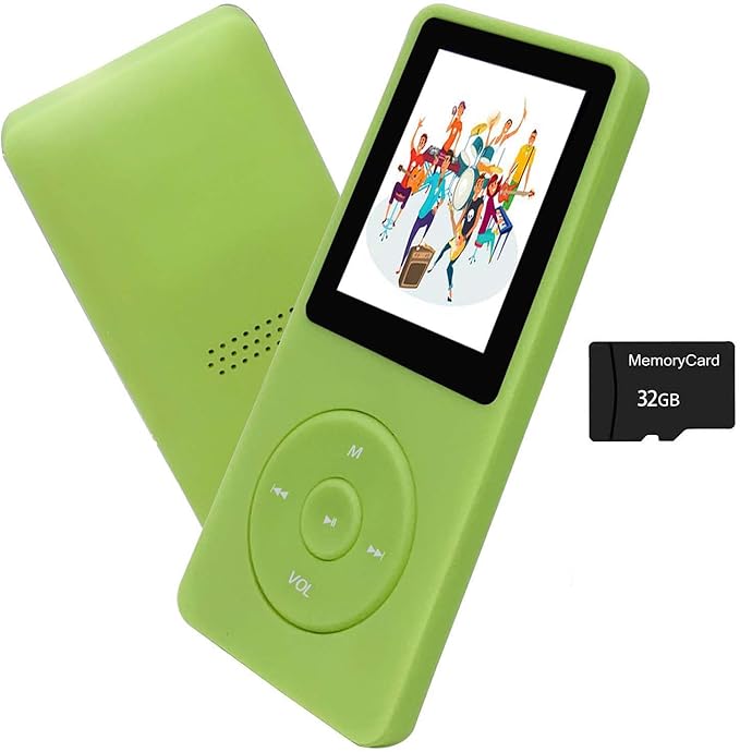 MP3 Player 32GB with Speaker Earphone Portable Mini Green Music Player Support by arungo