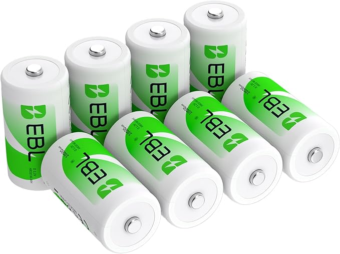 EBL Pack of 8 10000mAh Ni-MH D Cells Rechargeable Batteries, Battery Case by EBL
