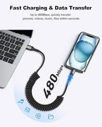 KIYODA USB A to USB C Cable 3FT/6FT, Coiled USB C Cable - Image 6