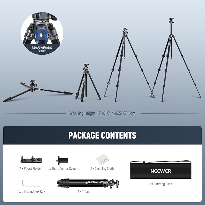 NEEWER LITETRIP LT07 61" Aluminum Travel Camera Tripod, Portable Stand - Image 8