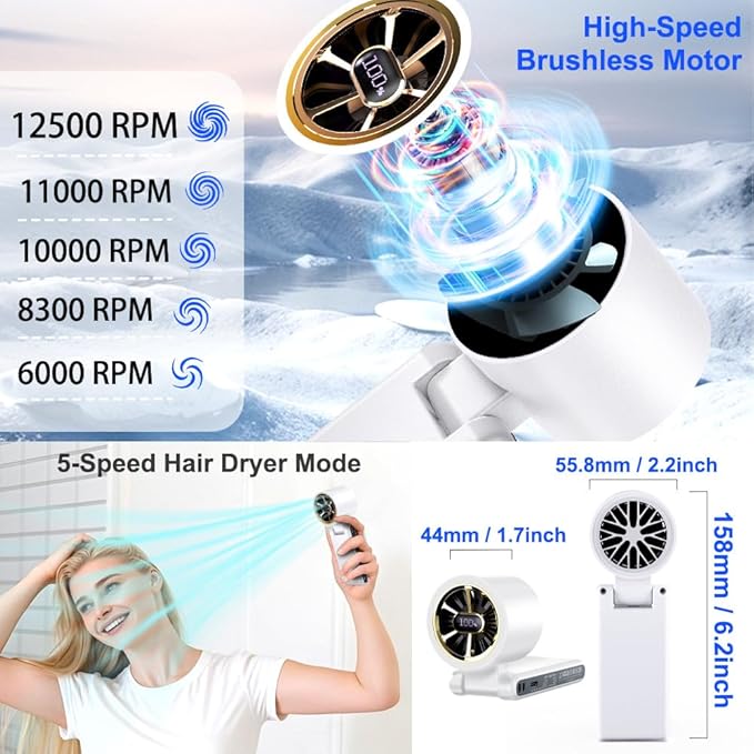 CAZOKASI Rechargeable Strong Wind Handheld Fan - Image 3