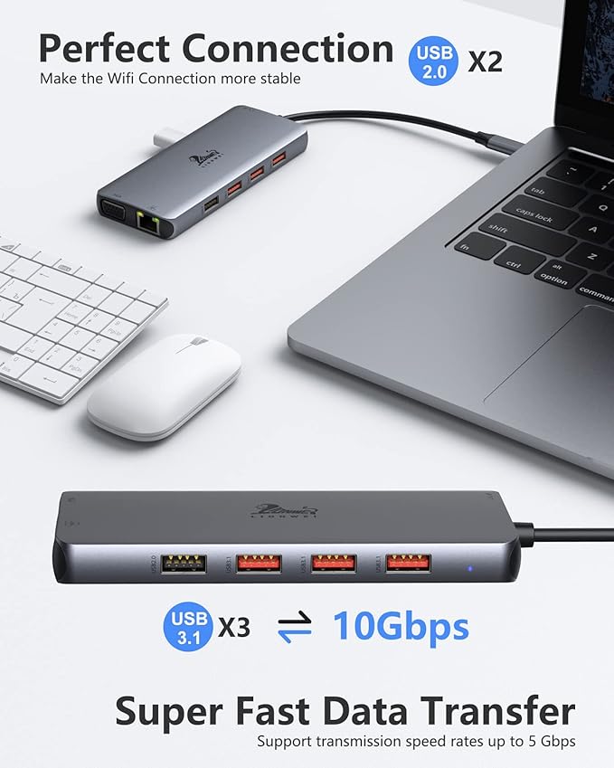 LIONWEI Laptop Docking Station Dual Monitor, 11-in-1 to 4K HDMI, Gigabit - Image 5