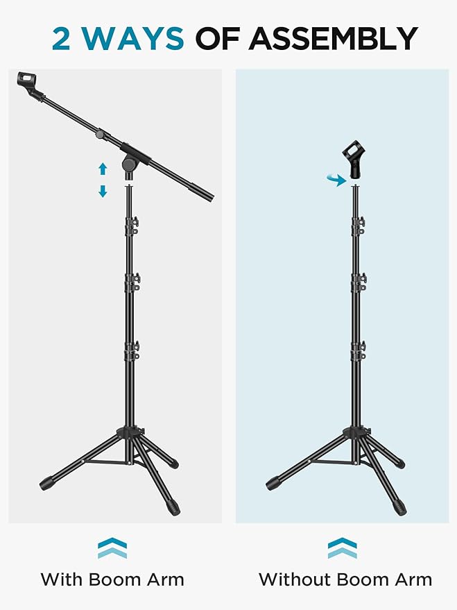 InnoGear Microphone Stand, 2 Pack Tripod Boom Arm Floor Mic Stand Height - Image 6