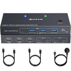 USB C KVM Switch 3 Monitors 2 Laptops 4K 1080P@60Hz, USB-C Docking Station by MLEEDA