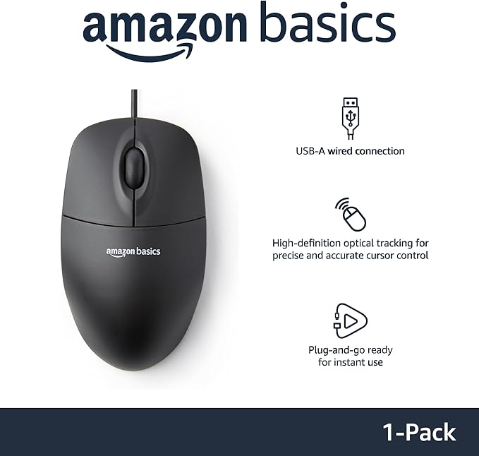 Amazon Basics 3-Button USB Wired Mouse - Image 2
