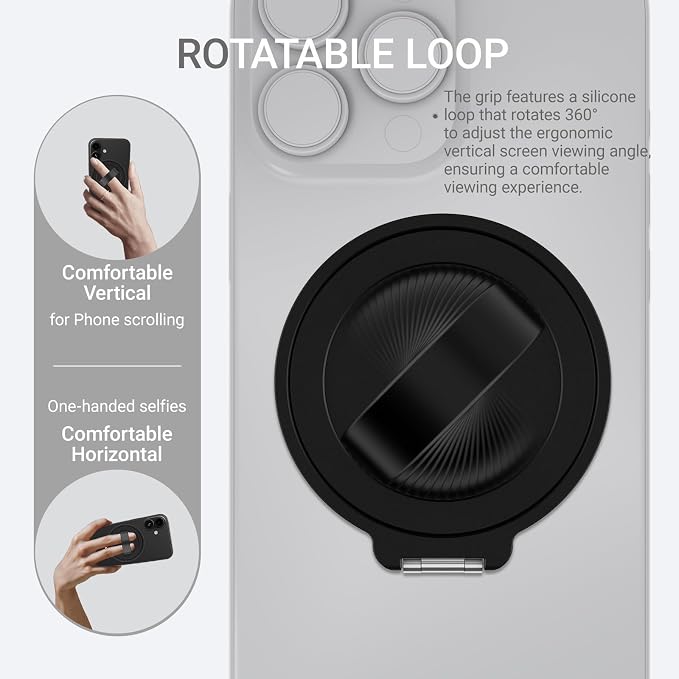Grat 3 Upgraded Magnetic Phone Grip Stand, 360° Rotatable Silicone Strap Phone - Image 3