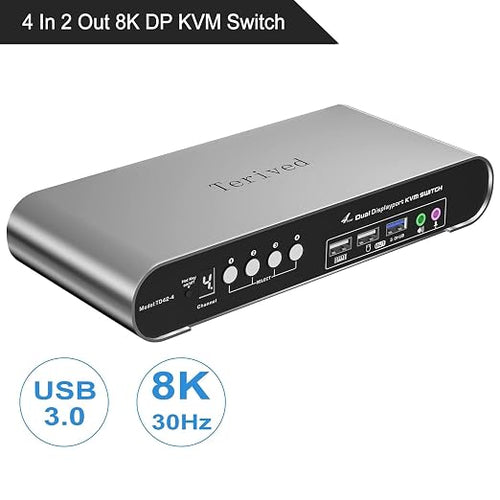4 Computers 2 DP Monitors Automatic KVM Switch, 8K@30Hz 4K@144Hz 4 Port DP USB - Image 2
