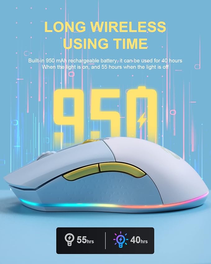 DAREU Wireless Wired Gaming Mouse Dual-Mode Rechargeable 7 Programmable Buttons - Image 4