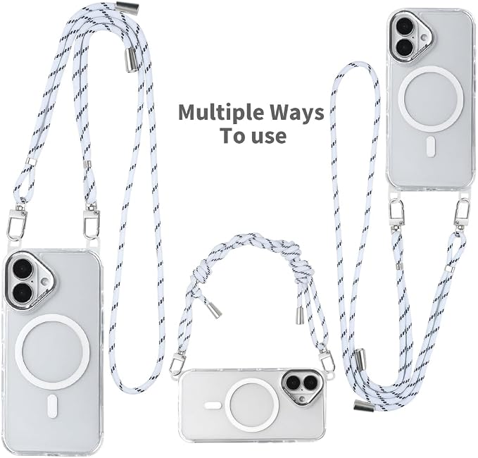 for iPhone 16 Case with 62.99 inch Lanyard, Classic Clear&White Magnetic Phone - Image 2