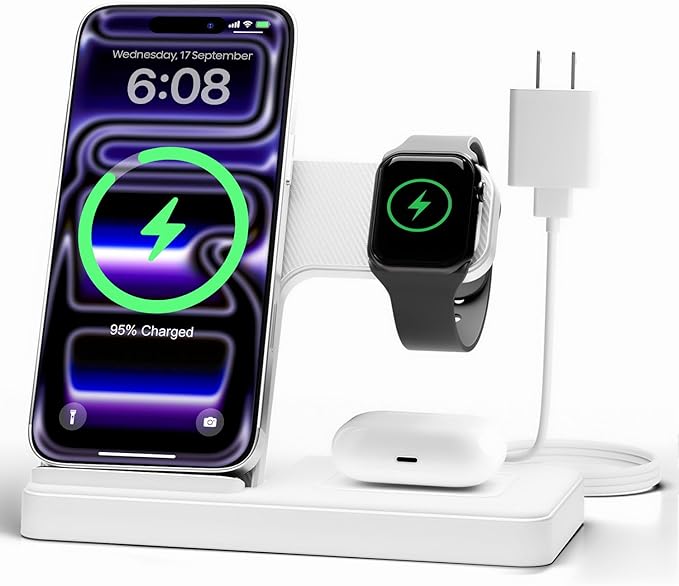 Wireless Charger Stand Charging Station: 3 in 1 Charger Stand Multiple Devices by GETPALS