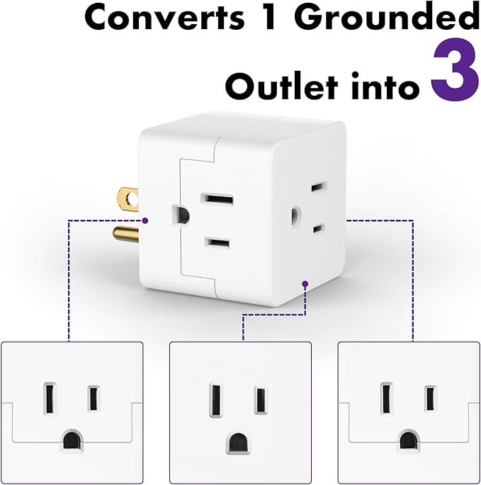 POWERCORDS 3 Power Blocks Outlet Splitter, 3 Pack, Grounded Wall Tap, 3-Prong - Image 6