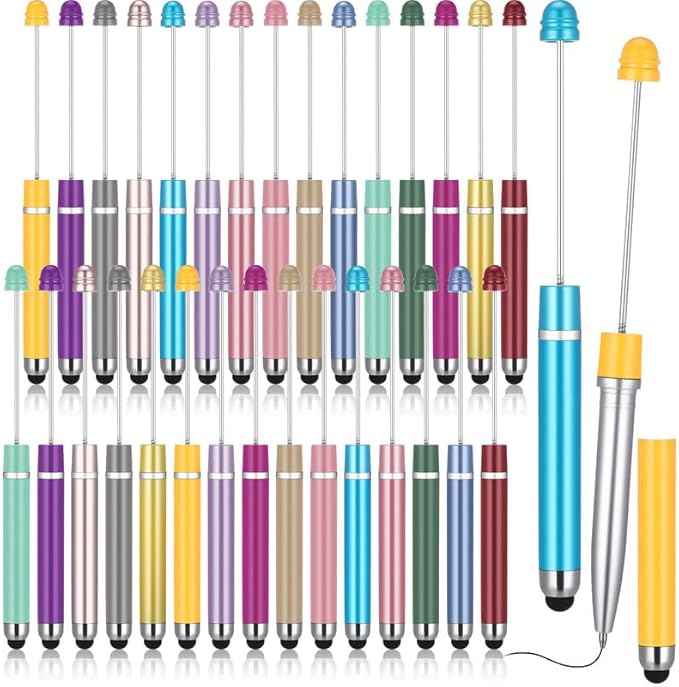 Qilery 30 Pcs Beaded Pens with Stylus Tips Plastic Beaded DIY Stylus 2-in-1 by Qilery