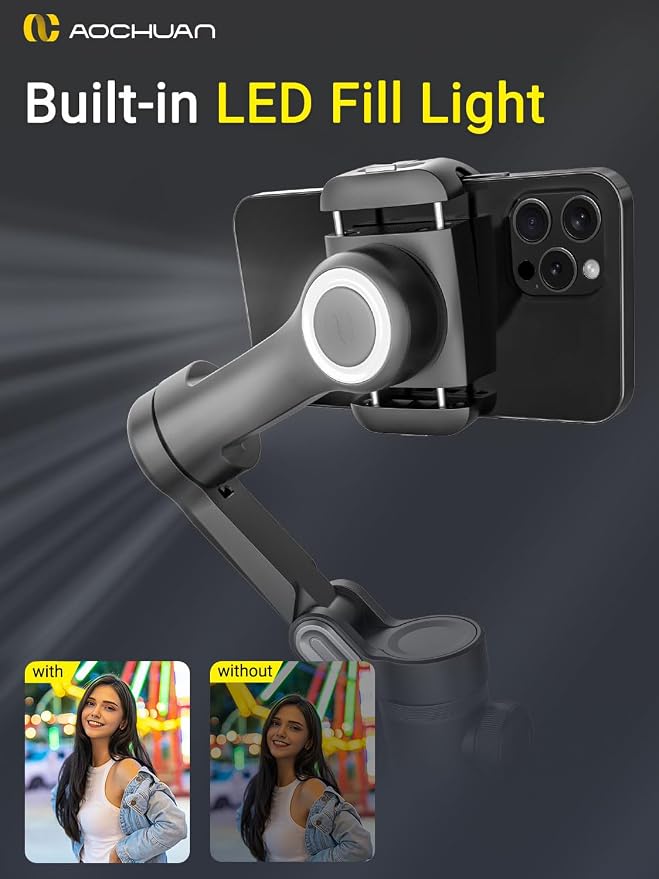 Gimbal Stabilizer for Smartphone, LED Light OLED Screen 3-Axis Gimbal, Gesture - Image 6