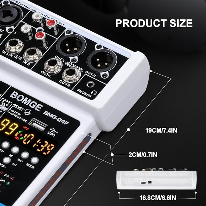 BOMGE 4 Channel Professional Audio Mixer, Sound Board Mixing Console - Image 7