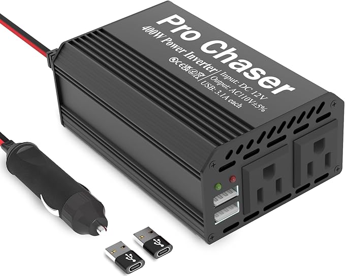 Pro Chaser 400W Car Power Inverter 12V DC to 110V AC Car Truck RV Inverter 6.2A by Pro+Chaser
