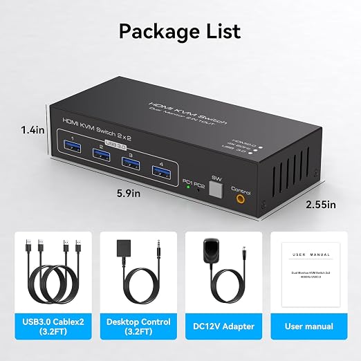 HDMI KVM Switch 2 Monitors 2 Computers 4K60Hz Dual Monitor KVM Switches - Image 6