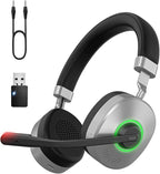 Wireless Headset, AI Noise Cancelling Mic & USB Dongle, Wired/Wireless by Earbay