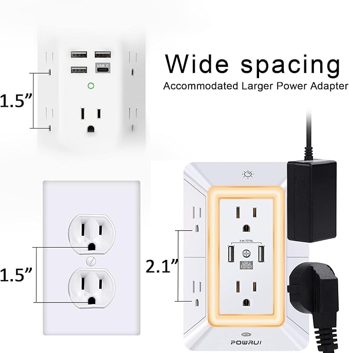 POWRUI Multi Plug 6 Outlet Surge Protector Extender - Image 7