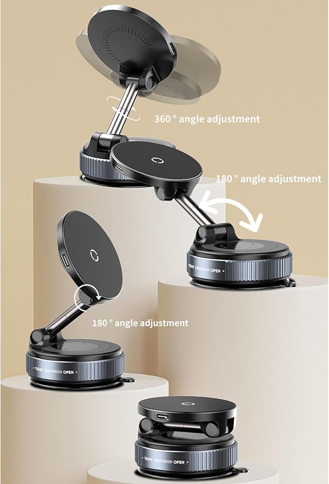 Spinning Vacuum Magnetic Phone Holder 15W Fast Wireless Charger - Image 3