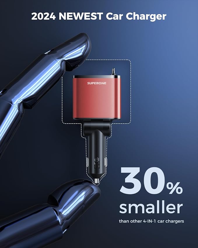 4 in 1 Retractable Car Charger, SUPERONE Smaller Fast Car Phone Charger 69W - Image 4