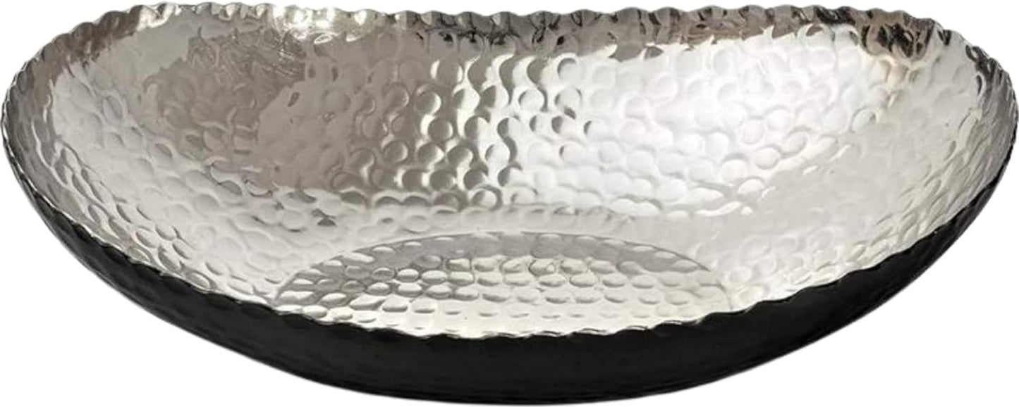 Monarch Abode Hand Hammered Decorative Bowl for Home Decor, 12.75-Inch Black and Nickel Plated – Key Bowl for Entryway Table, Catch All, Decorative Fruit Basin, Key Holder, Bowls for Home Decor