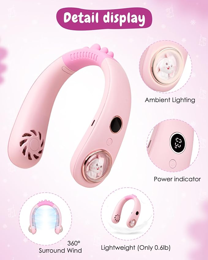 Neck Fan for Kids, Bladeless Portable Fan Rechargeable for 4-14Y Girls & Boys - Image 5
