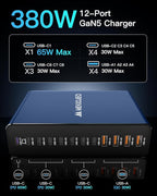 MEKIOJEO 12 Ports Aluminum Alloy 380W Charging Station Fast USB C Charger Block - Image 4