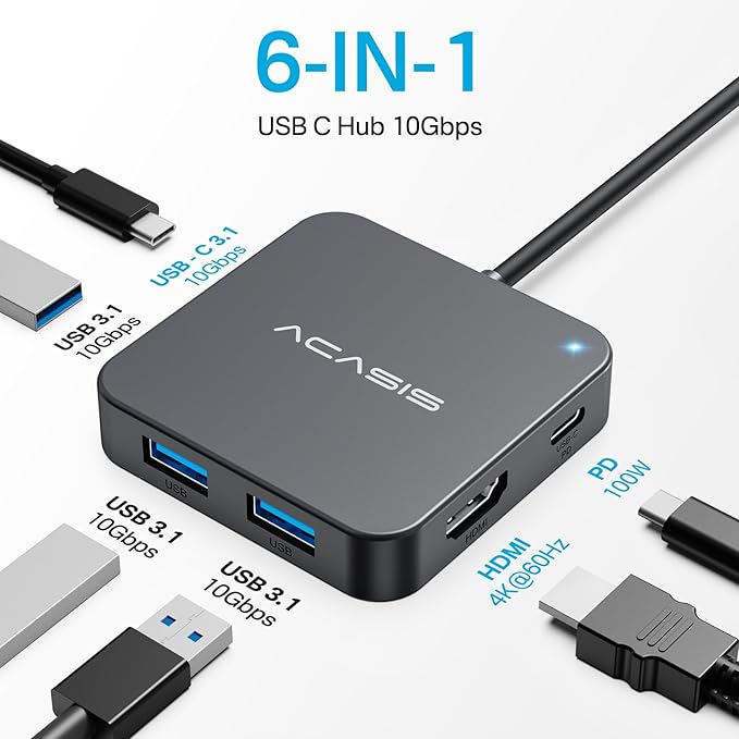 USB C Hub 10Gbps, 100W Power Delivery, 3 USB A3.1+1 USB-C 3.1 Data Port - Image 2