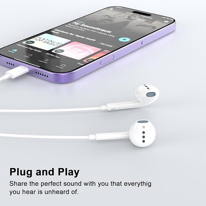 2 Pack Lightning Headphones, True Plug and Play Wired Earbuds - Image 5