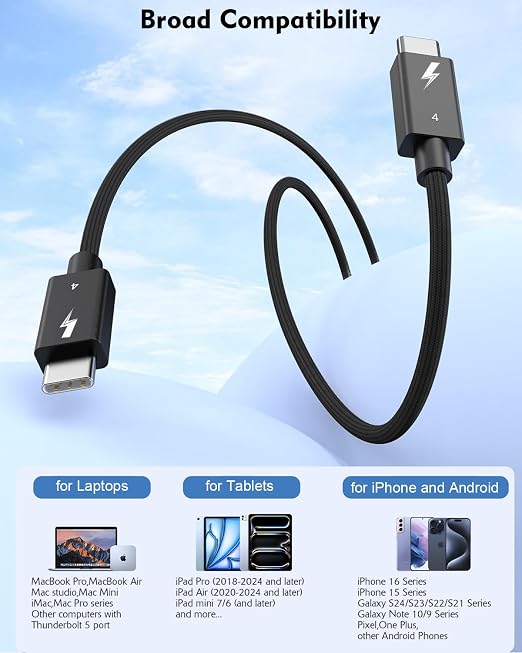 Thunderbolt 4 Cable, 240W Fast charging, 40Gbps Data Transfer, Supports 8K/4K - Image 3