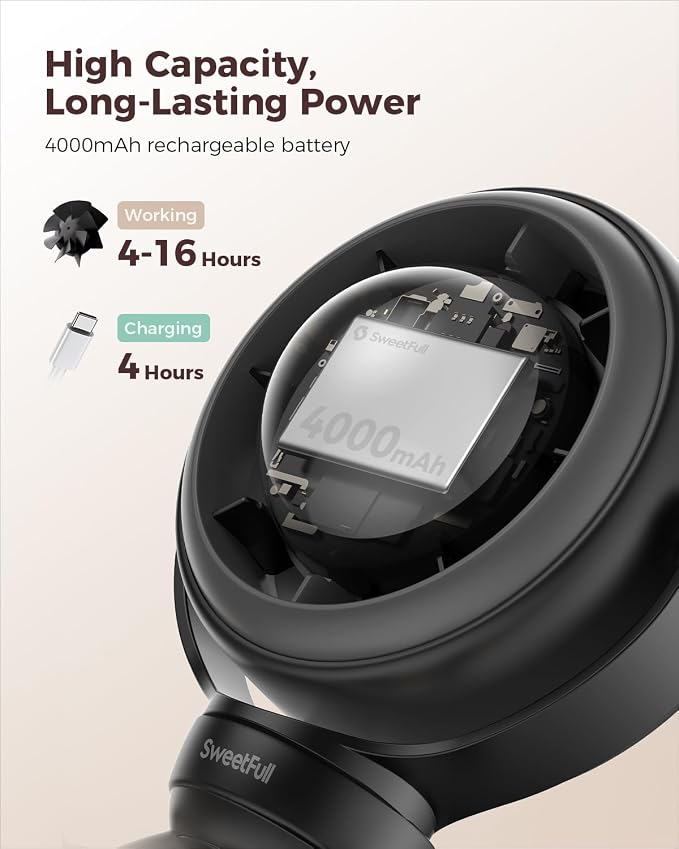 SWEETFULL Baby Stroller Fan - 4000mAh Rechargeable 4-Speed Quiet - Image 4