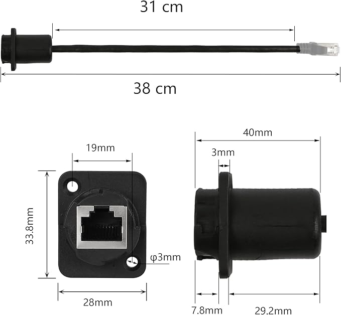 CERRXIAN 35cm RJ45 Male to Female Cat5 5e 6 Waterproof Panel Mount LAN Network - Image 6