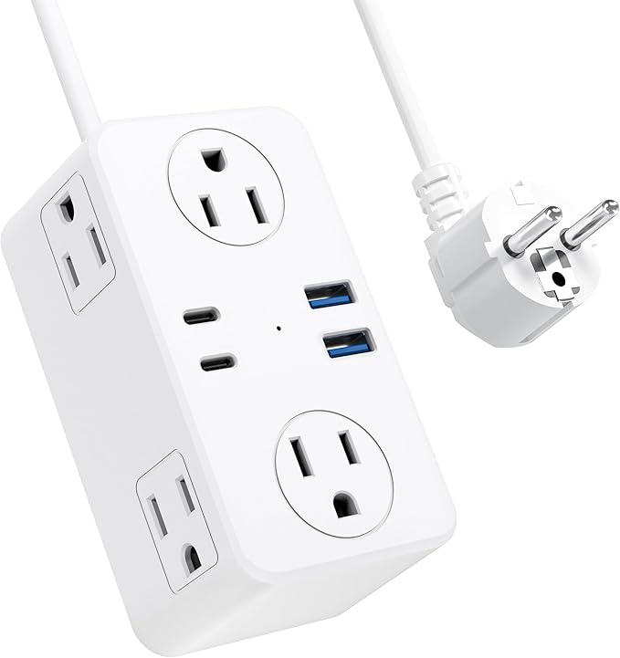 Kakyanill European Travel Plug Adapter, Type E F Plug Adapter, 6 AC Outlets by kakyanill