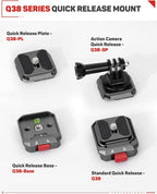 IFOOTAGE Action Camera Adapter Quick Release, Aluminum Tripod Mount Adapter - Image 4