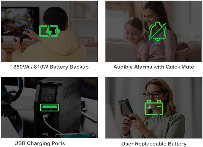 APC UPS Back-UPS Pro 1350VA Sinewave UPS, 810W Battery Backup & Surge Protector - Image 6