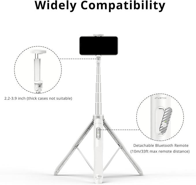 ATUMTEK 51" Selfie Stick Tripod, All in One Extendable Phone Tripod Stand - Image 6