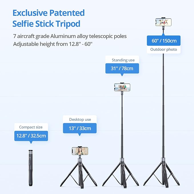 ATUMTEK 60" Selfie Stick Tripod, All in One Extendable Phone Tripod Stand - Image 2