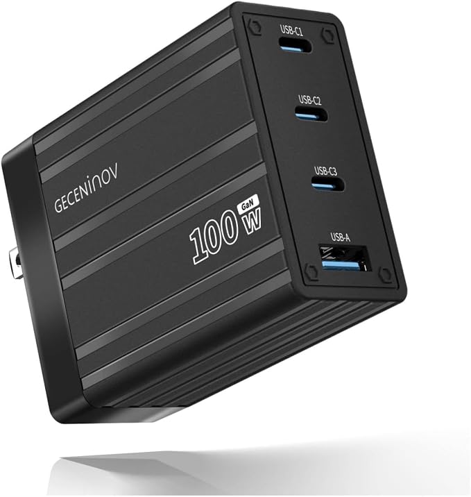 100W USB C Charger Block, 4 Ports, Type C GaN Fast Block, Foldable Travel Plug by GECENinov