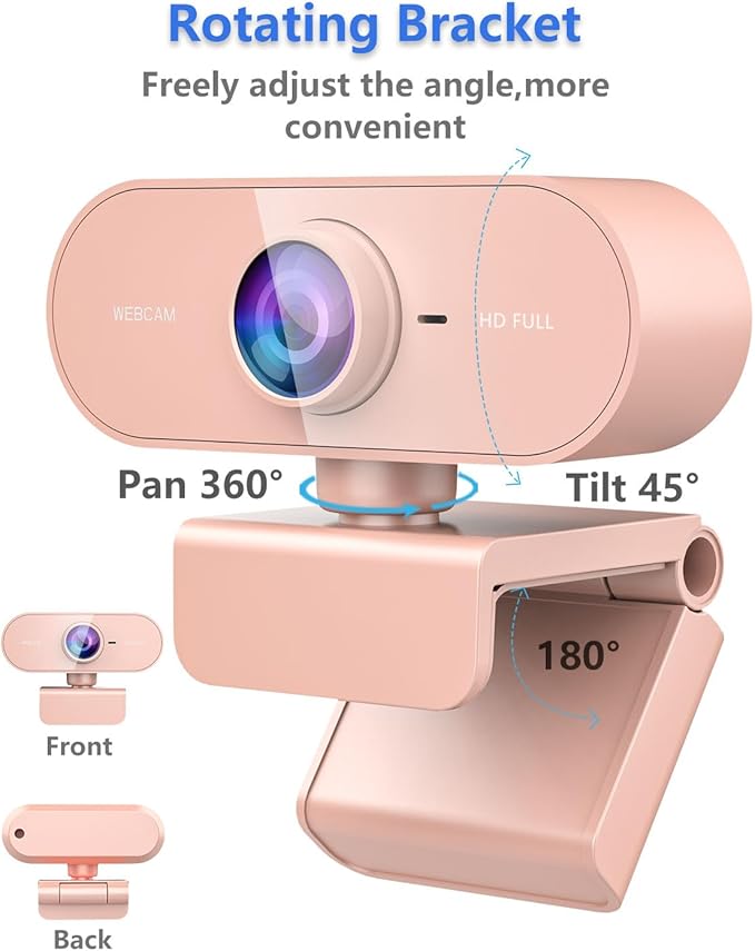 Webcam for pc with Microphone, Full Hd 1080P Pink Streaming Web Cam with Mic - Image 4