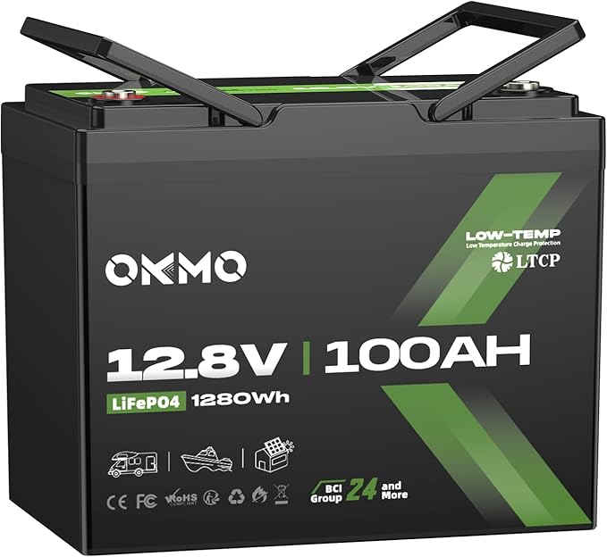 OKMO 12V 100Ah LiFePO4 Battery, Group 24 Lithium Battery 100A BMS，10 Years by OKMOBeYourHomePowerBackup