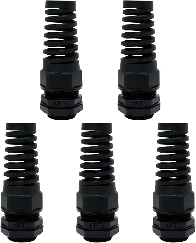 LeMotech 5Pcs NPT 1/2" IP68 Waterproof Cable Gland Flex Spiral Strain Relief by LeMotech