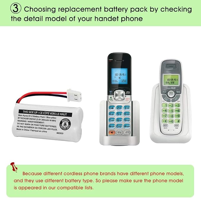 iMah BT162342/BT262342 2.4V 300mAh Ni-MH Cordless Phone Battery Pack, Also - Image 5
