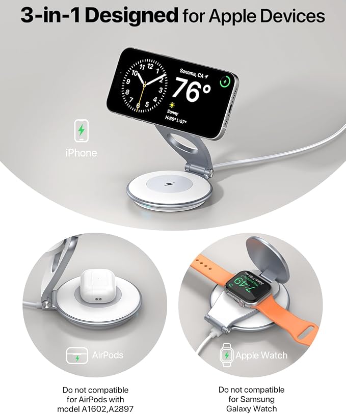EXW Wireless Charging Station for Magsafe, 3 in 1 Foldable Charger for iPhone - Image 7