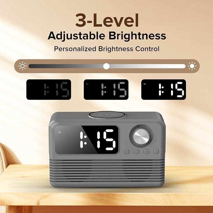 15W Fast Wireless Charger with Bluetooth Speaker and Alarm Clock Radio - Image 6