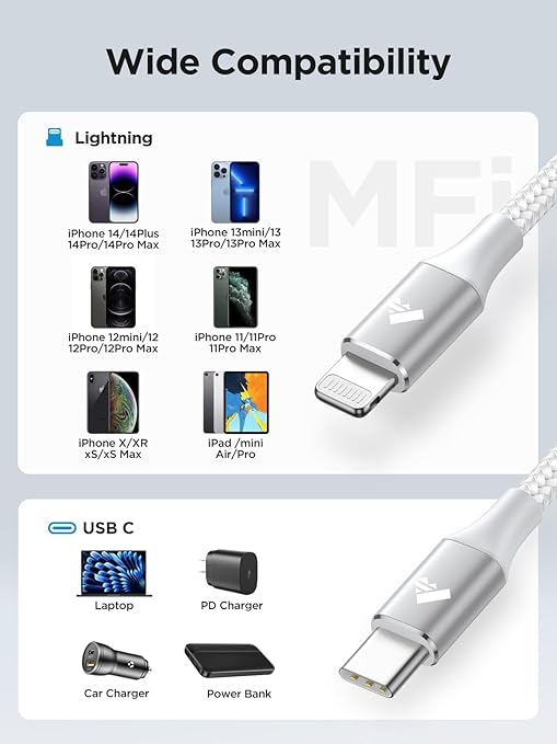 USB C to Lightning Cable 10FT, Power iPhone Charger Cord MFi Certified Braided - Image 5