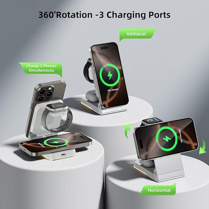 Aluminum 3 in 1 Wireless Charging Station, Foldable Wireless Charger - Image 2