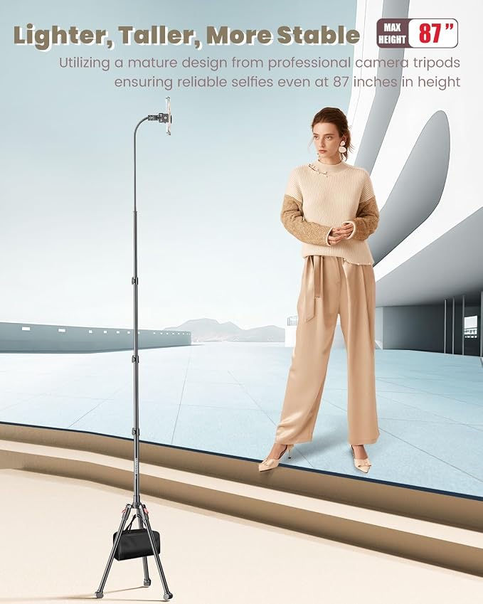 87" Phone Tripod, Overhead Flexible Tall Tripod Stand - Image 4