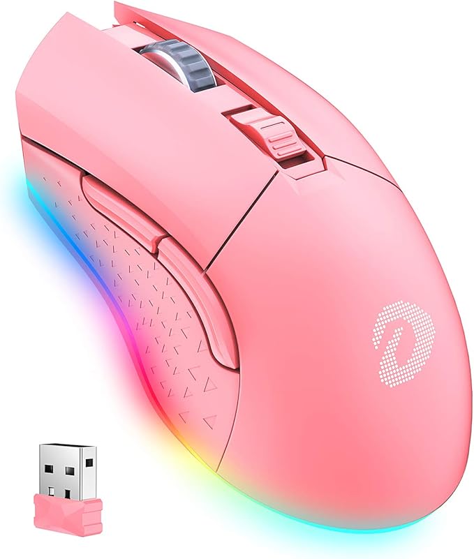 DAREU Pink Wireless Wired Gaming Mouse Dual-Mode Rechargeable 7 Programmable by DAREUGAMINGDIRECT