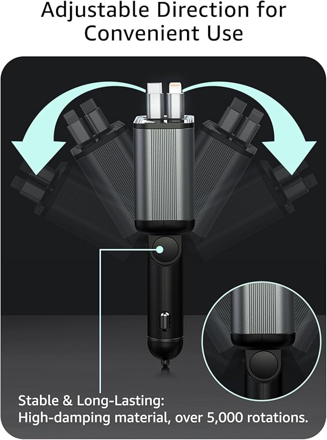 Retractable Car Charger USB C, 107W Type C Car Charger Fast Charging - Image 5