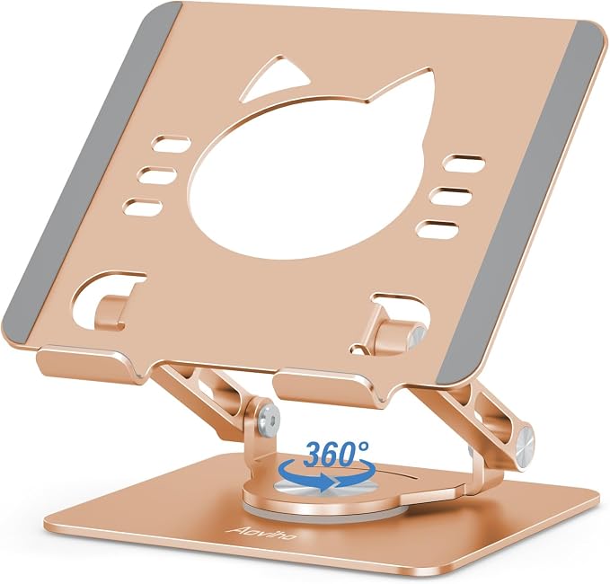 Tablet Stand 360° Rotating Aluminum Holder, Adjustable, Portable and Foldable by Aoviho